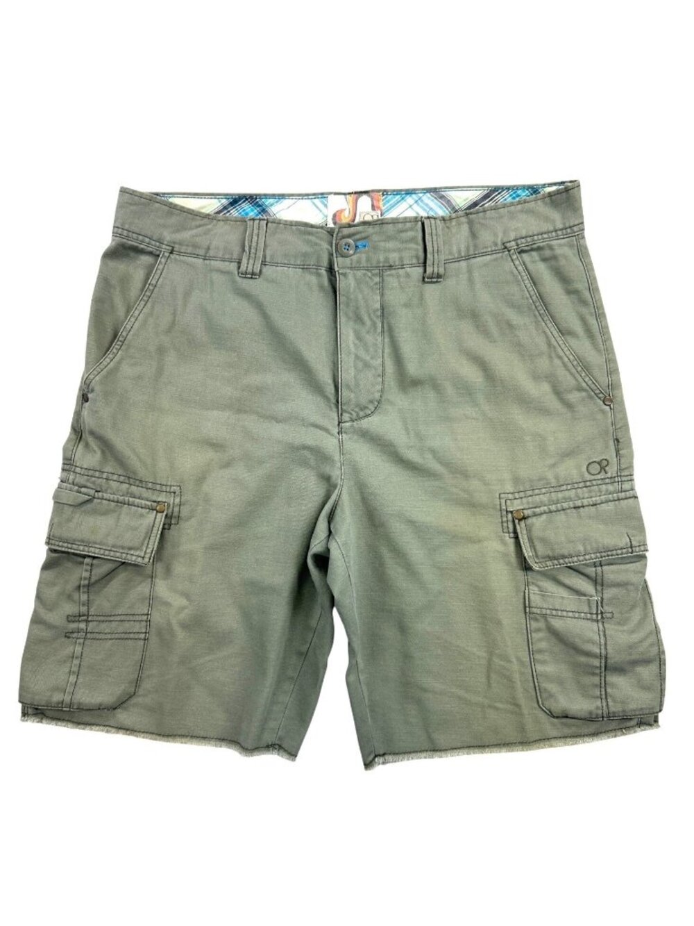 Ocean Pacific OP Cargo Shorts Men's 38 Olive Green Raw Hem Y2K Skater Gorpcore